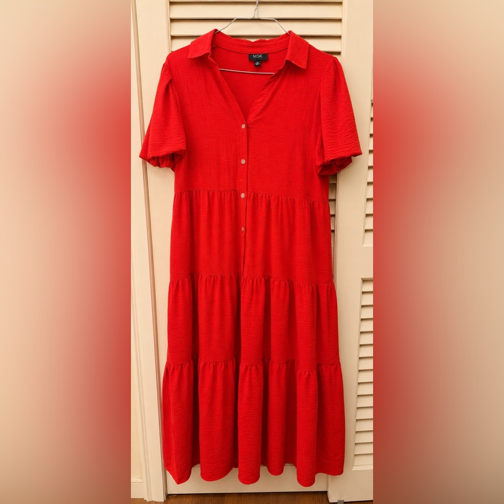 MSK Red Tiered Button-Front Midi Dress - Picture 1 of 4